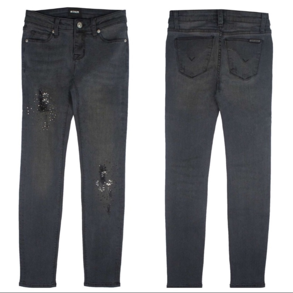 Hudson Jeans Crystal Embellished Gray Skinny Jeans
